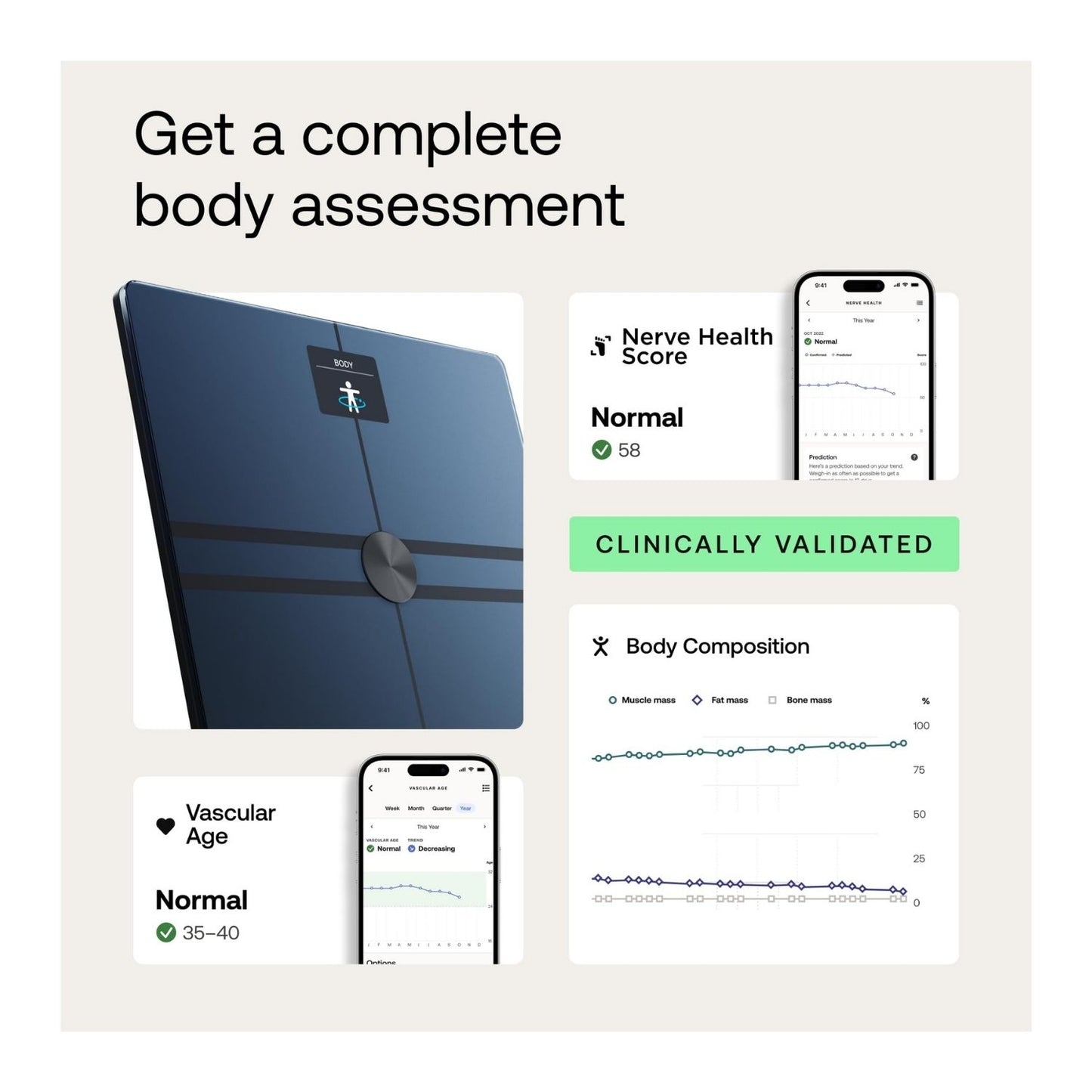 Withings Body Comp Smart Scale with Complete Body Analysis, Heart Health Tracking & Wi‑Fi/Bluetooth Sync