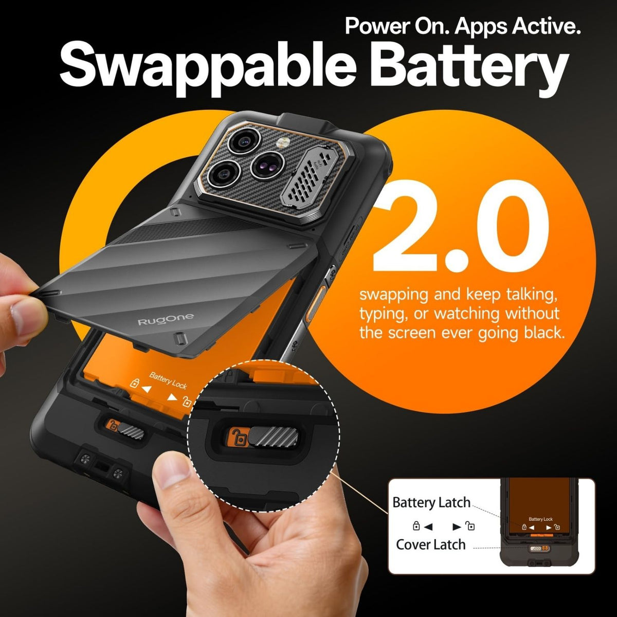 RugOne Xever 8 16GB 256GB/2TB Rugged Black Android Smartphone