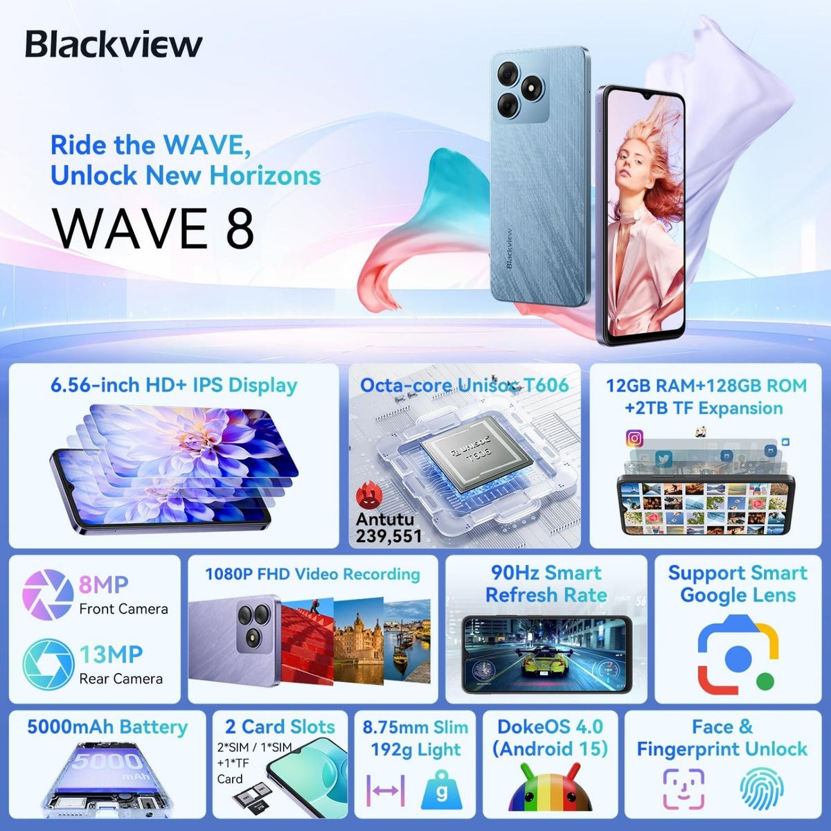 Blackview WAVE 8 4G 8GB 128GB/2TB Blue Smartphone