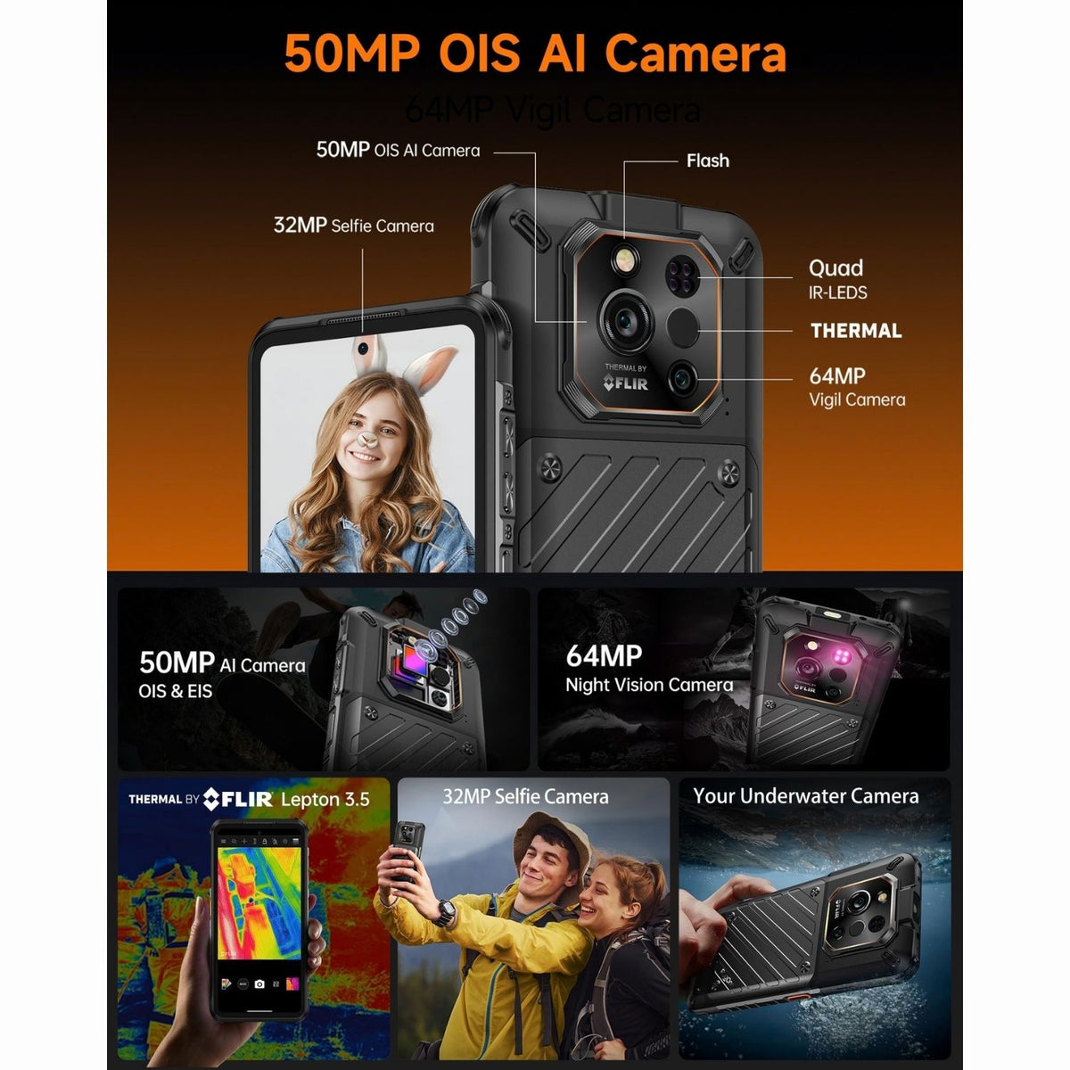 RugOne Xever 7 Pro Rugged Black Thermal Imaging Smartphone