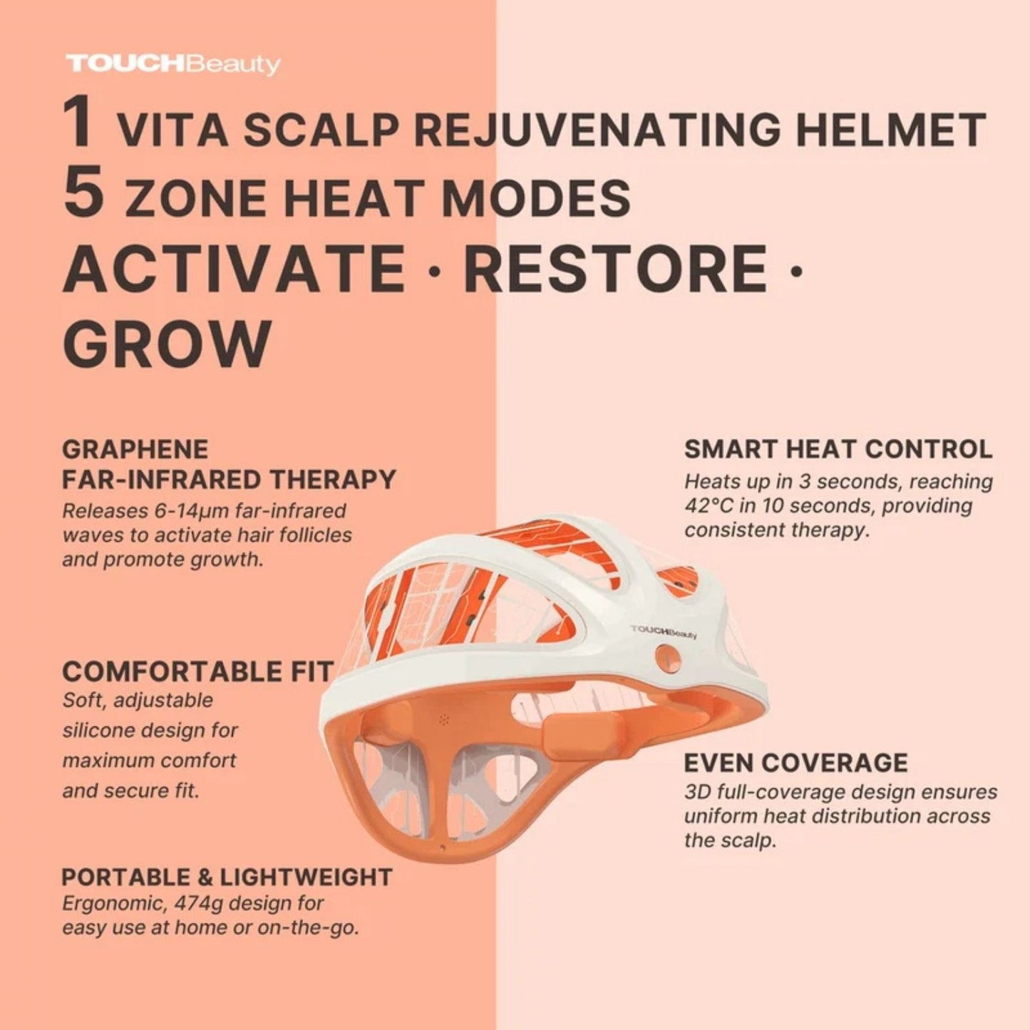 TouchBeauty Graphene FIR Infrared Red Light Hair Growth Therapy Helmet