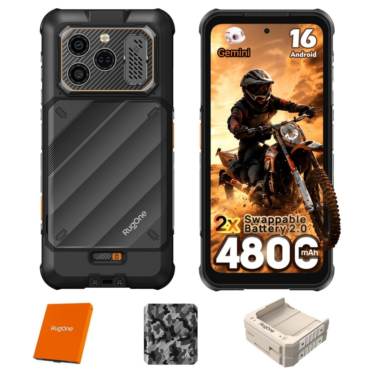 RugOne Xever 8 16GB 256GB/2TB Rugged Black Android Smartphone
